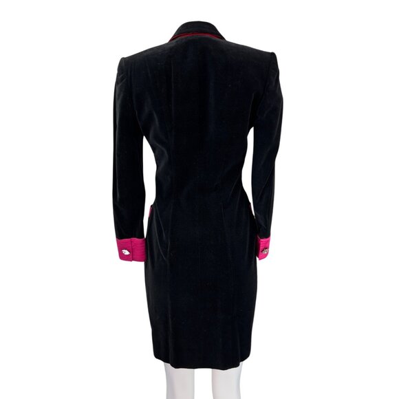 Escada Black Velvet Blazer Dress With Red Lapel - Picture 2 of 2